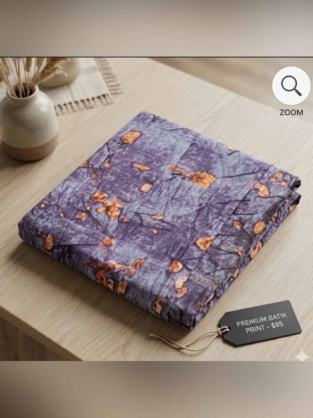 Earthy Purple & Amber Abstract Batik Fabric (3m × 1m Bolt)